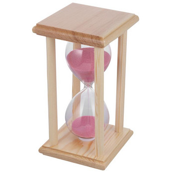 Прозрачен стъклен пясъчен часовник с 15-минутен пясъчен часовник с дървена рамка