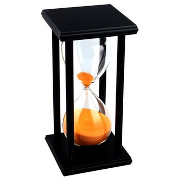 HOT-Colors! 60 min Ξύλινη άμμος Sandglass Sandglass Timer Clock Decor Μοναδικός τύπος δώρου: 60 min Μαύρος σκελετός Πορτοκαλί άμμος