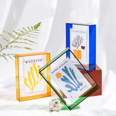 Kūrybingas paprastas mielas akrilo darbalaukio skaidrus ekrano stovas, kvadratinis spalvotas nuotraukų rėmelis horizontaliai vertikaliai įrėmintas sienų menas