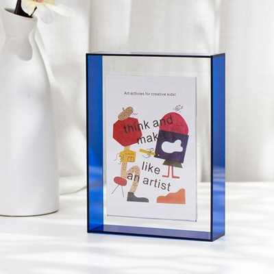 Kūrybingas paprastas mielas akrilo darbalaukio skaidrus ekrano stovas, kvadratinis spalvotas nuotraukų rėmelis horizontaliai vertikaliai įrėmintas sienų menas