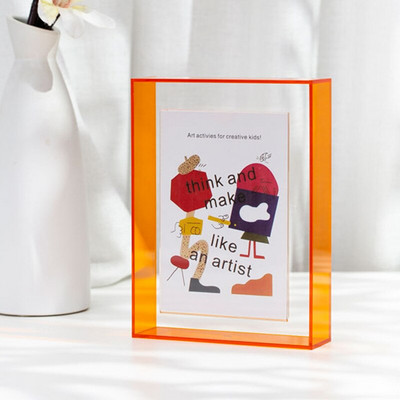 Kūrybingas paprastas mielas akrilo darbalaukio skaidrus ekrano stovas, kvadratinis spalvotas nuotraukų rėmelis horizontaliai vertikaliai įrėmintas sienų menas