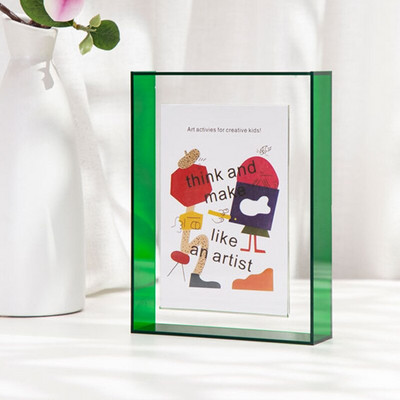 Kūrybingas paprastas mielas akrilo darbalaukio skaidrus ekrano stovas, kvadratinis spalvotas nuotraukų rėmelis horizontaliai vertikaliai įrėmintas sienų menas