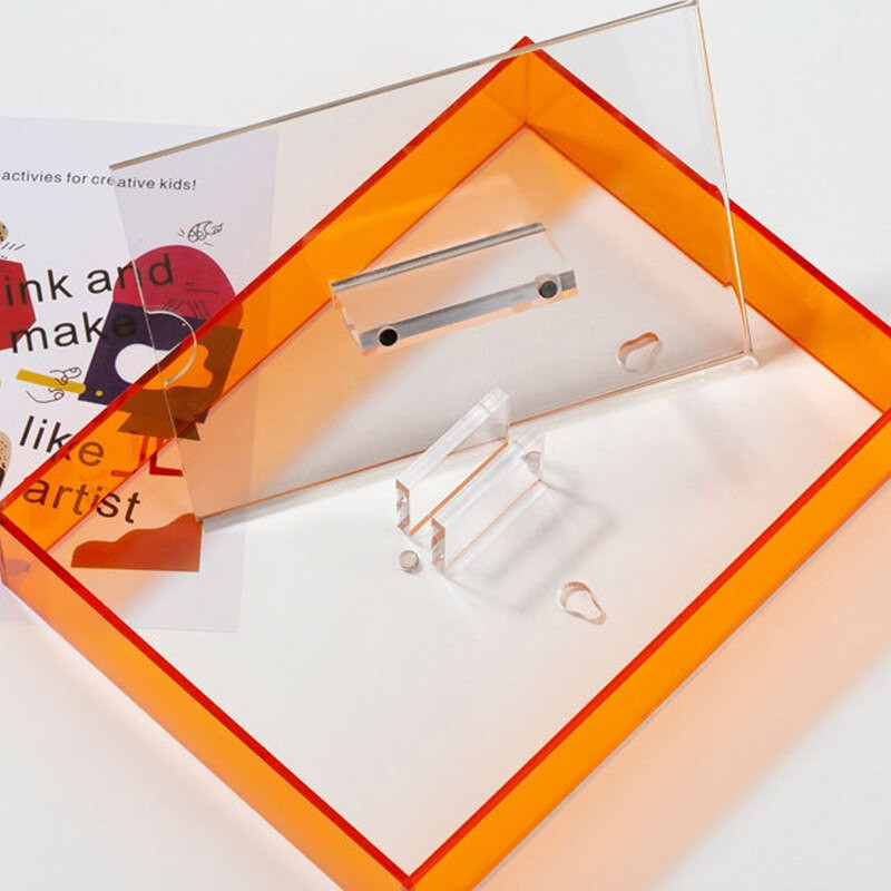 Kūrybingas paprastas mielas akrilo darbalaukio skaidrus ekrano stovas, kvadratinis spalvotas nuotraukų rėmelis horizontaliai vertikaliai įrėmintas sienų menas