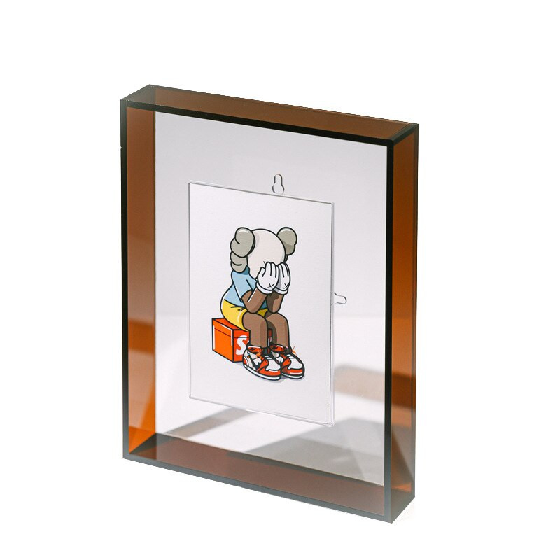 Kūrybingas paprastas mielas akrilo darbalaukio skaidrus ekrano stovas, kvadratinis spalvotas nuotraukų rėmelis horizontaliai vertikaliai įrėmintas sienų menas