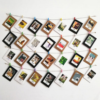 30 τμχ Σετ χάρτινης κορνίζας Πολλαπλές ψάθες φωτογραφιών Μίνι ξύλινα κλιπς με κορδόνι κρεμαστό χαρτόνι για διακόσμηση τοίχου σπιτιού DIY