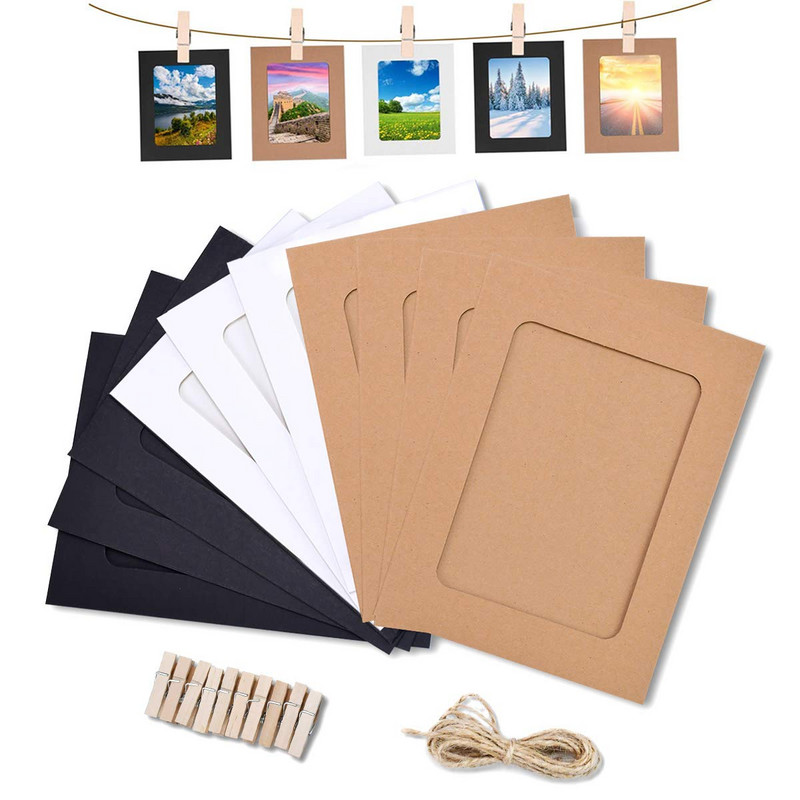 30 vnt. Popierinis nuotraukų rėmelių rinkinys Keli paveikslų kilimėliai, mini mediniai segtukai, pakabinamas kartonas, skirtas namų kambario sienų dekoravimui „pasidaryk pats“