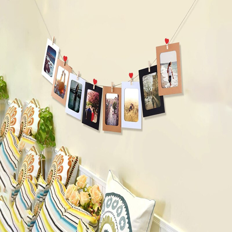 30 vnt. Popierinis nuotraukų rėmelių rinkinys Keli paveikslų kilimėliai, mini mediniai segtukai, pakabinamas kartonas, skirtas namų kambario sienų dekoravimui „pasidaryk pats“