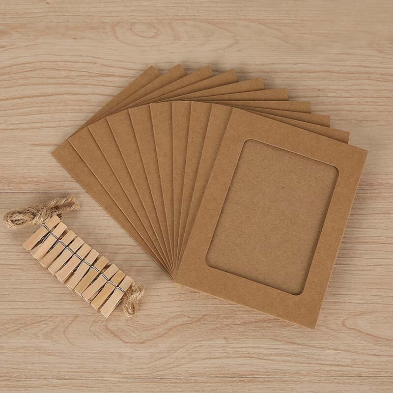 8 colių/10 vnt kombinuotas popierinis nuotraukų rėmelis su spaustukais ir 2 m virve Nuotraukų pakabinimas ant sienos paveikslėlis „pasidaryk pats“ namų dekoravimo nuotraukų albumas