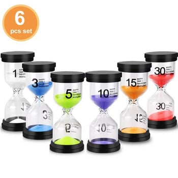 6 τεμ./Σετ 1/3/5/10/15/30 λεπτά Sand Clock Sandglass Timer School Kids Game Desktop Office Decor Collection DIY Supplies