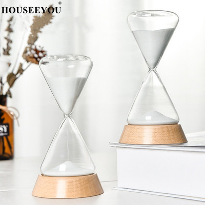 15 λεπτών Ξύλινη βάση Γυάλινη Κλεψύδρα Sand Timer Sandglass Creative ρολόι Διακοσμήσεις ρολόι σπιτιού Καρφάκια επιτραπέζιου σπιτιού Στολίδι Δώρα