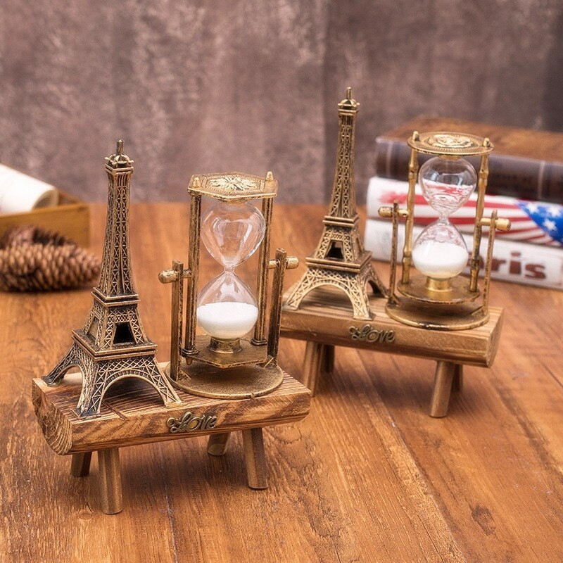 Kreatív ajándékok Retro Eiffel-torony homokóra dekoráció asztalon Egyszerű modern otthoni tanulmány fa inga homok időzítő