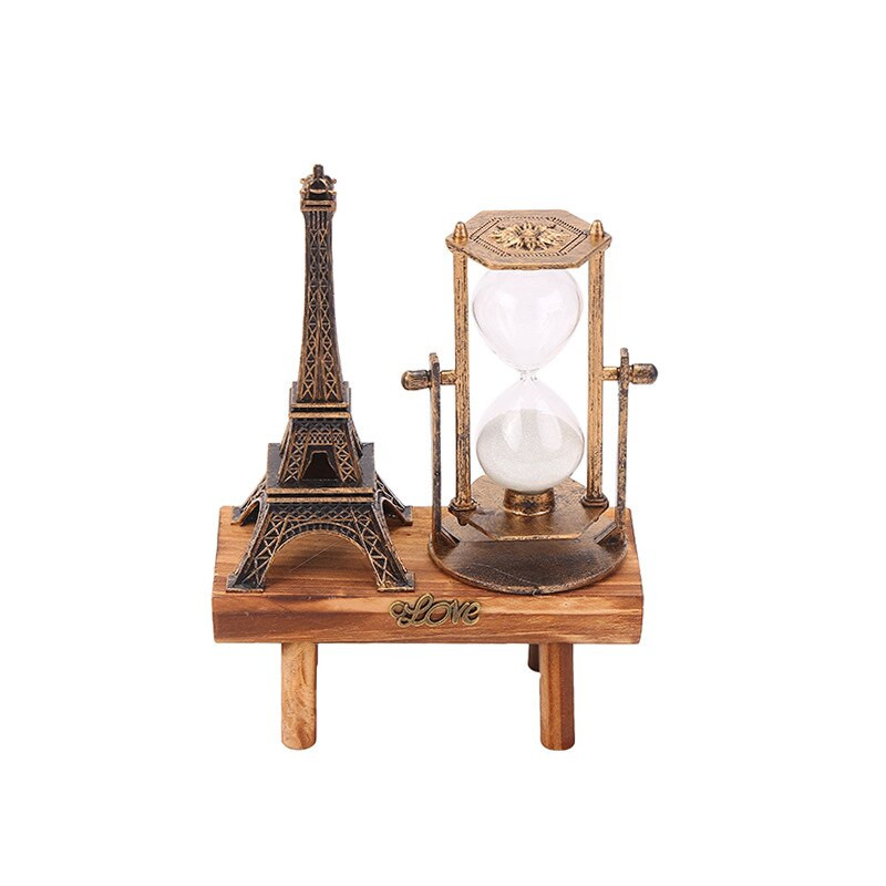 Kreatív ajándékok Retro Eiffel-torony homokóra dekoráció asztalon Egyszerű modern otthoni tanulmány fa inga homok időzítő