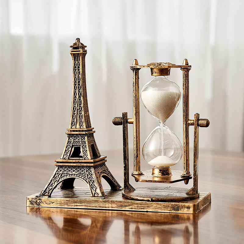 Kreatív ajándékok Retro Eiffel-torony homokóra dekoráció asztalon Egyszerű modern otthoni tanulmány fa inga homok időzítő