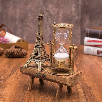 Δημιουργικά δώρα Retro Eiffel Tower Στολίδι διακόσμησης κλεψύδρας στην επιφάνεια εργασίας Απλή μοντέρνα μελέτη σπιτιού ξύλινο εκκρεμές χρονόμετρο άμμου