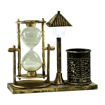 Нов светещ пясъчен часовник Европейски ретро Желязна кула Държач за писалка Нощна лампа Минути Пясъчен таймер Декорация на дома Подарък за деца