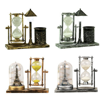 Нов светещ пясъчен часовник Европейски ретро Желязна кула Държач за писалка Нощна лампа Минути Пясъчен таймер Декорация на дома Подарък за деца