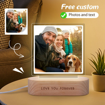 Individualizuotas nuotraukų rėmelis iš akrilo drožyba Individualizuoto medinio paveikslo rėmelio dekoravimas su USB lempute Motinos dienos Valentino dovana