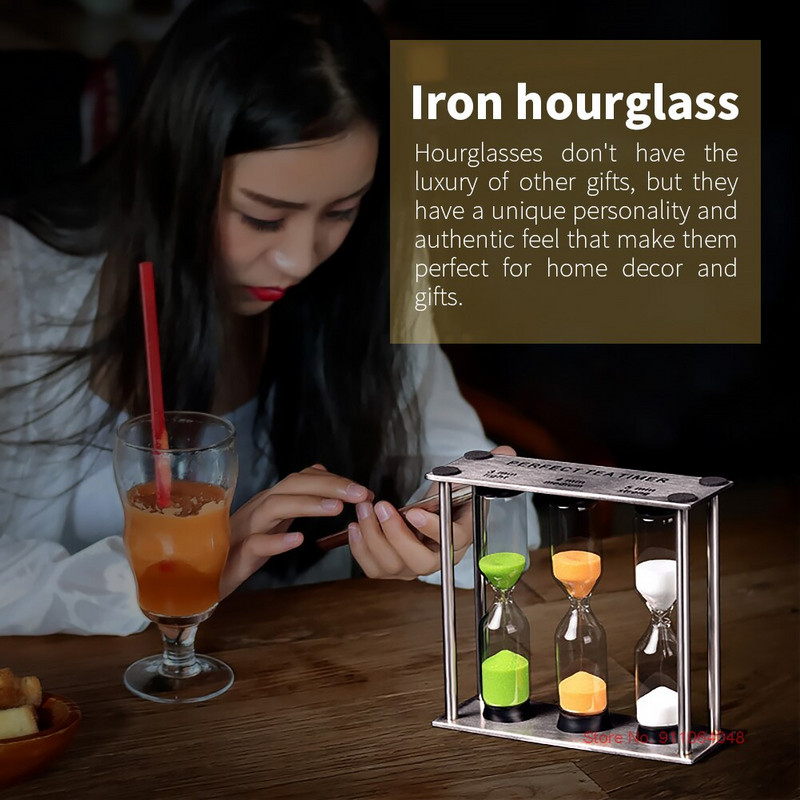 Nou clepsidra metalică 3 în 1 din oțel inoxidabil 3/4/5 minute Cronometru pentru periaj pentru copii Accesorii pentru birou pentru camera bebelușului Cronometre Ceasuri Sticlă de nisip