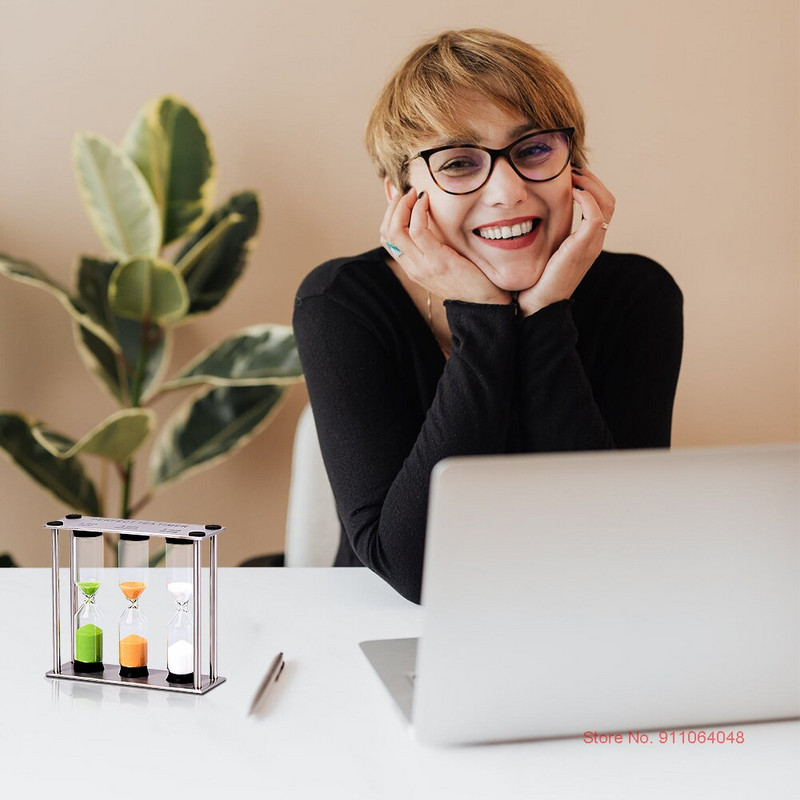 Nou clepsidra metalică 3 în 1 din oțel inoxidabil 3/4/5 minute Cronometru pentru periaj pentru copii Accesorii pentru birou pentru camera bebelușului Cronometre Ceasuri Sticlă de nisip