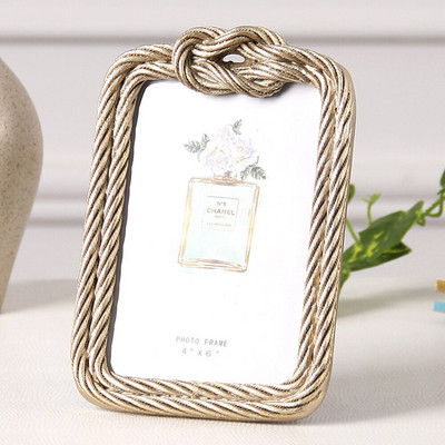 Ramă foto din rășină din frânghie de cânepă Rama foto europeană retro dreptunghiulară, rotundă, ramă foto de nuntă, decorațiuni pentru casă 4 inch 6 inch