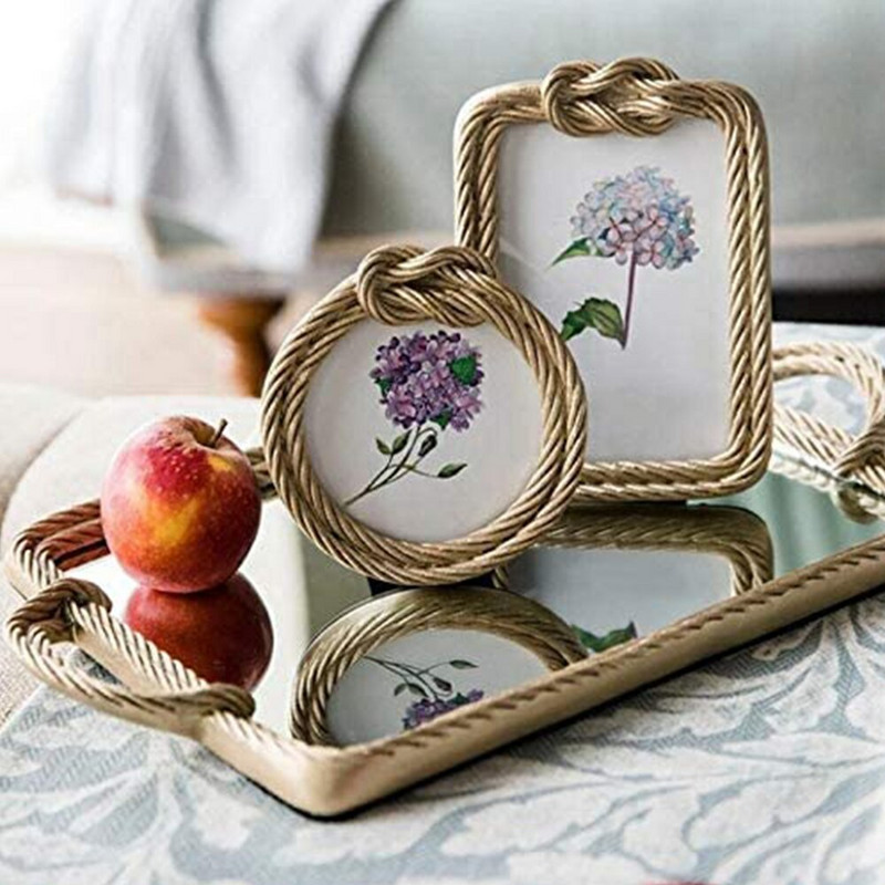 Ramă foto din rășină din frânghie de cânepă Rama foto europeană retro dreptunghiulară, rotundă, ramă foto de nuntă, decorațiuni pentru casă 4 inch 6 inch