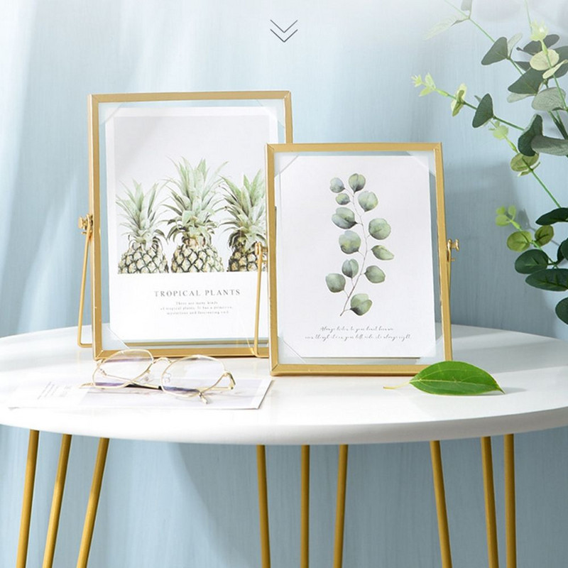 Senovinis metalinis nuotraukų rėmelis, stiklo spaustukas, džiovintų gėlių augalas, tapyba Plakatų laikiklis Nordic Ins namų darbalaukio dekoravimas