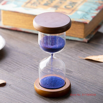 Διπλή Ξύλινη Βάση Μπλε Άμμος Ρολόι Vintage Διακόσμηση Σπιτιού Μπλε Χάντρες Κλεψύδρα Χειροκίνητη Χωρίς Μετρώο Χρόνο Eternal Love Sandglass