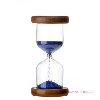 Двойна дървена основа Часовник със син пясък Винтидж Мъниста за декорация на дома Синьо мъниста Пясъчен часовник Ръчно издухван Без броене на времето Вечна любов Пясъчен часовник