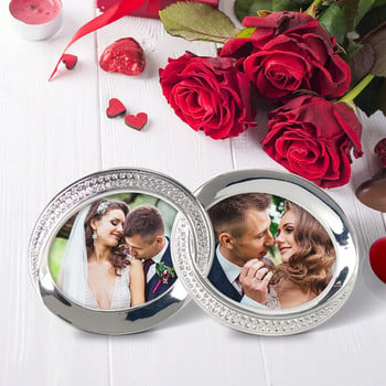 LASODY Елегантна рамка със сребърно покритие във формата на сърце Mr & Mrs Рамка за снимки с пръстен Рамка за снимки Годишнина от сватба Подаръци за Свети Валентин