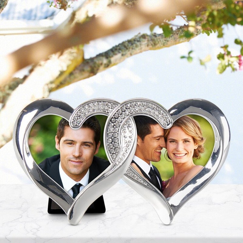 LASODY Elegantni posrebreni okvir za fotografije u obliku srca Mr & Mrs Okvir za fotografije Prsten Okvir za slike Darovi za godišnjicu vjenčanja za Valentinovo