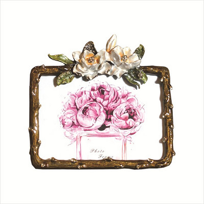 Ramă foto retro emailată Ramă foto în relief cu flori încrustată cu diamant Decor pentru birou pentru acasă Ornament metalic Cadouri de nuntă