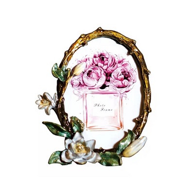 Ramă foto retro emailată Ramă foto în relief cu flori încrustată cu diamant Decor pentru birou pentru acasă Ornament metalic Cadouri de nuntă