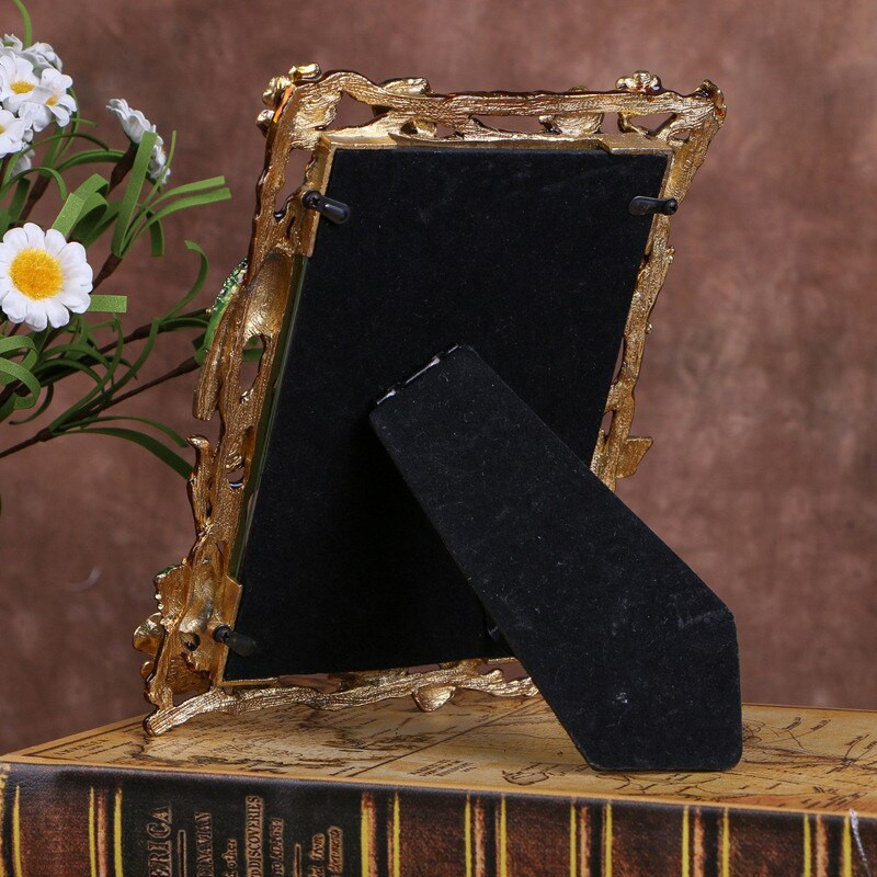 Ramă foto retro emailată Ramă foto în relief cu flori încrustată cu diamant Decor pentru birou pentru acasă Ornament metalic Cadouri de nuntă