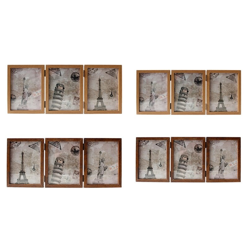 Rama foto compozită, cu două fețe, cu trei ori, Rama foto cu balamale, cu față din sticlă, realizată pentru suporturi de afișare pe verticală