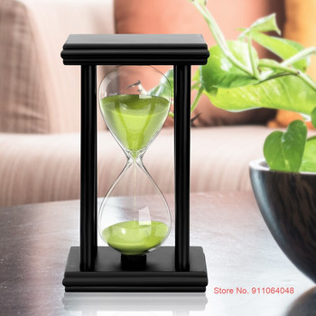 Μαύρη Ξύλινη Κλεψύδρα 5 λεπτών Χρονοδιακόπτης Ρετρό Γυαλί Sandglass Εστιατόριο Υπηρεσία Χρονομέτρης Επιτραπέζιο Ρολόι Colorul Sand Clock