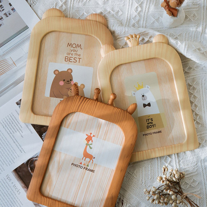 Ramă de poze din lemn de desene animate Decor pentru casă Artă înrămată Model de animale Accesorii pentru dormitor Agățat de perete Decor modern Rame foto Cadouri