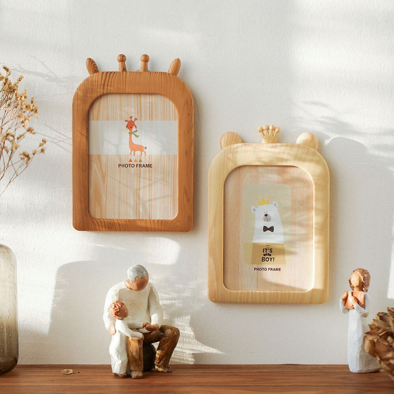 Ramă de poze din lemn de desene animate Decor pentru casă Artă înrămată Model de animale Accesorii pentru dormitor Agățat de perete Decor modern Rame foto Cadouri