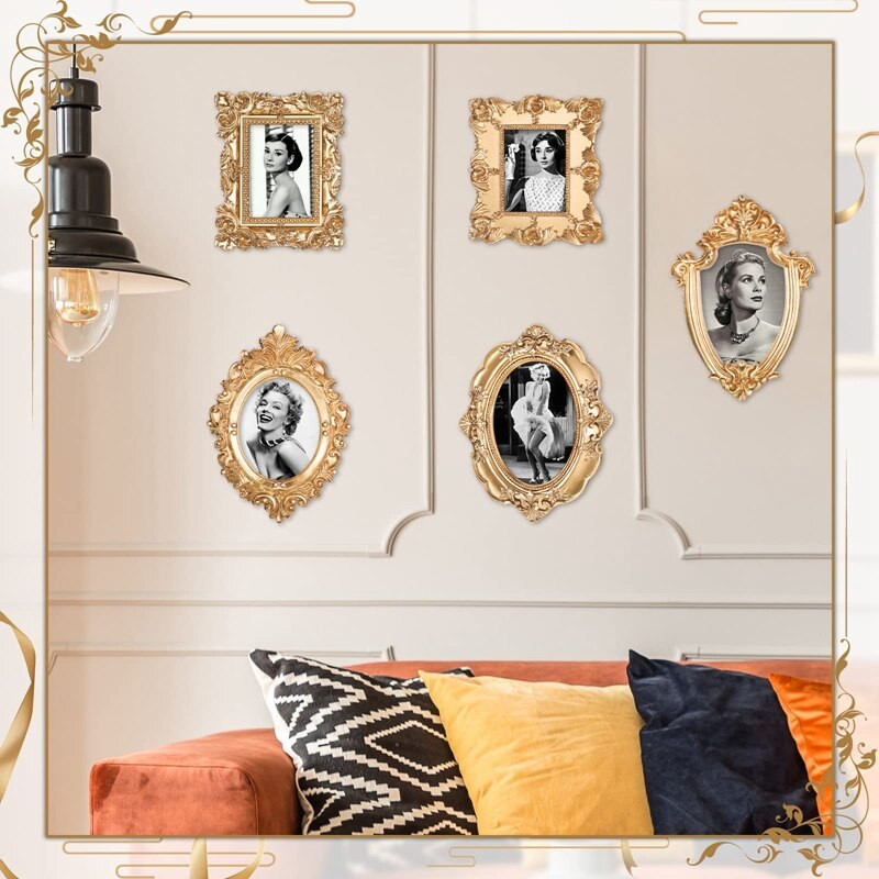 5 бр. Винтидж рамка за снимки от смола, висяща на стена рамка за снимки, настолна рамка за дисплей за бижута, празнично парти, хотелски декор