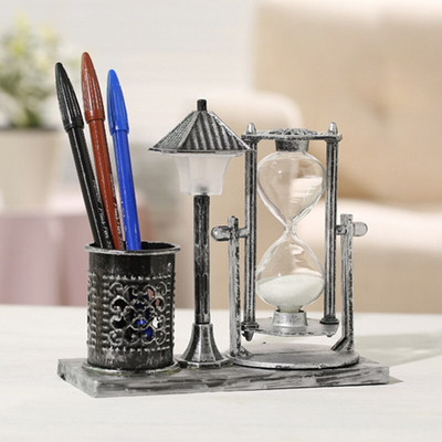 Homokóra homokóra időzítő Retro fémtörölköző otthoni dekoráció kézműves 2 az 1-ben homokóra időzítő fényekkel Zene asztali dekoráció