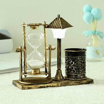 Homokóra homokóra időzítő Retro fémtörölköző otthoni dekoráció kézműves 2 az 1-ben homokóra időzítő fényekkel Zene asztali dekoráció