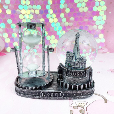 Homokóra homokóra időzítő Retro fémtörölköző otthoni dekoráció kézműves 2 az 1-ben homokóra időzítő fényekkel Zene asztali dekoráció