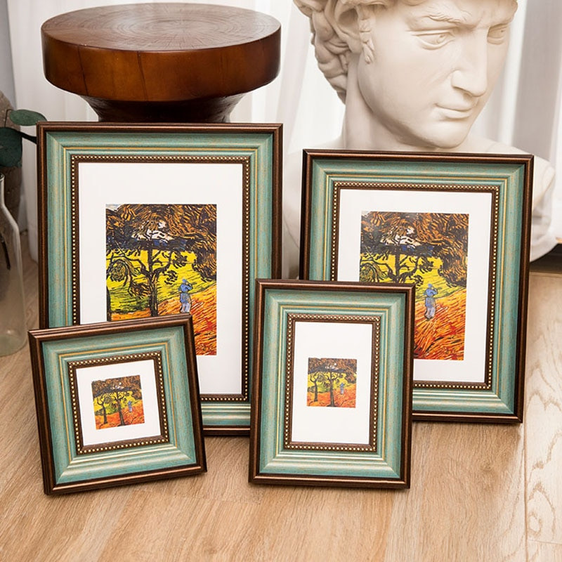 6–10 colių klasikinis senovinis žalias paveikslų rėmelis, pakabinamas siena Šeimos nuotraukų rėmeliai dekoro vestuvių kambario darbastalio dervos nuotraukų rėmelis 1vnt