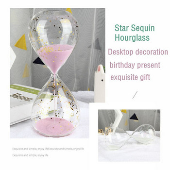 Стъклен пясъчен часовник с розова звезда и пайети 2 минути Таймер за време Детски ръчно изработени занаяти Изискан бял пясъчен часовник Декорация на бюро Коледни подаръци
