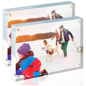 Ramă pentru fotografii din acril 4X6 inci, fără ramă, transparentă, cu două fețe, Suport de afișare de birou, în picioare.