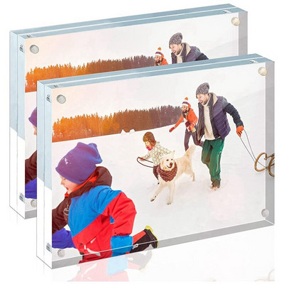 Ramă pentru fotografii din acril 4X6 inci, fără ramă, transparentă, cu două fețe, Suport de afișare de birou, în picioare.