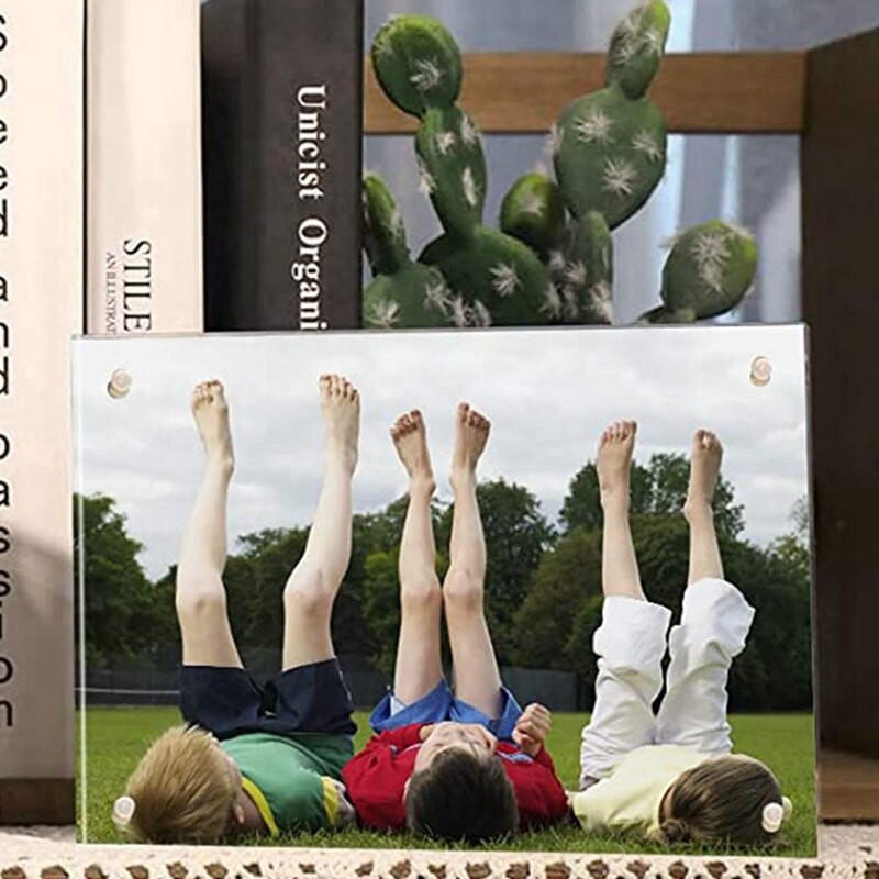 Ramă pentru fotografii din acril 4X6 inci, fără ramă, transparentă, cu două fețe, Suport de afișare de birou, în picioare.