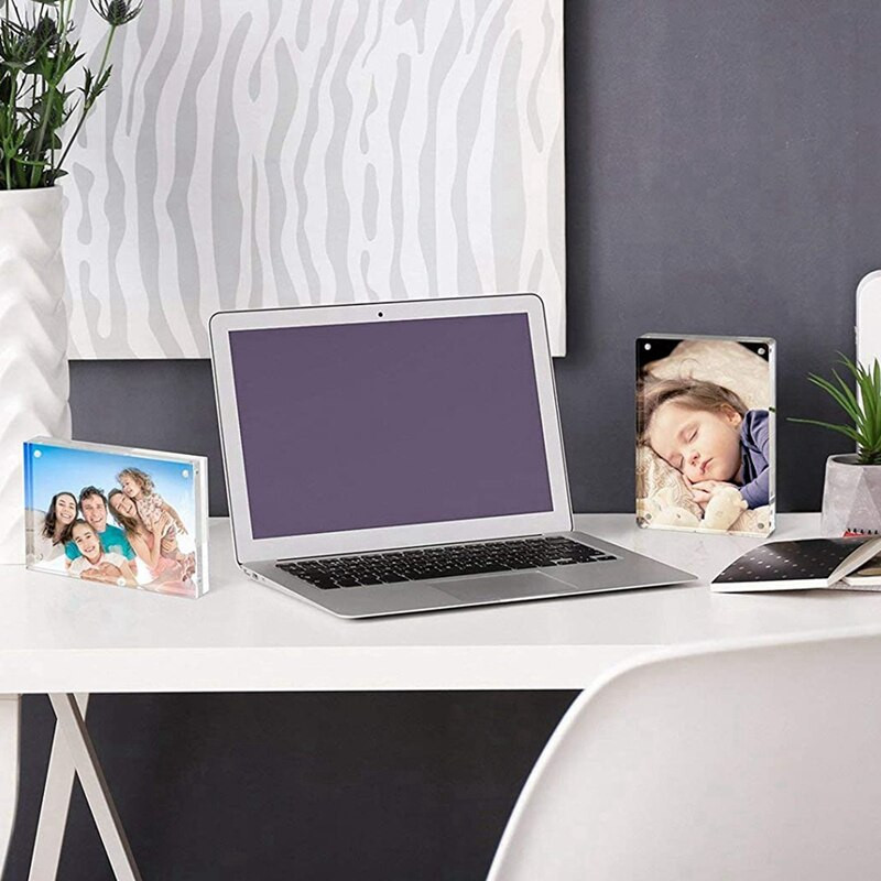 Ramă pentru fotografii din acril 4X6 inci, fără ramă, transparentă, cu două fețe, Suport de afișare de birou, în picioare.