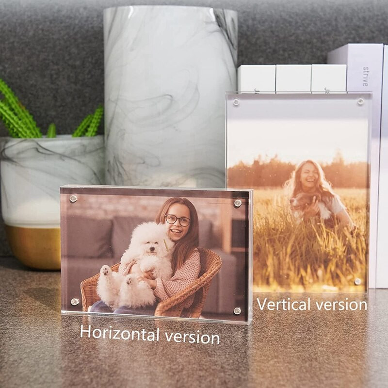 Ramă pentru fotografii din acril 4X6 inci, fără ramă, transparentă, cu două fețe, Suport de afișare de birou, în picioare.