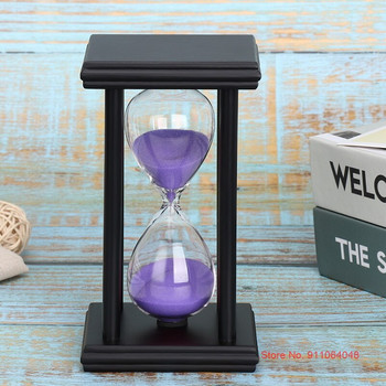 Черна дървена рамка Стъклен пясъчен часовник 30 минути Таймер за време Ретро домашен декор Кухня Хроноскоп Цветен пясъчен часовник Пясъчен часовник