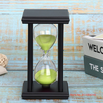 Черна дървена рамка Стъклен пясъчен часовник 30 минути Таймер за време Ретро домашен декор Кухня Хроноскоп Цветен пясъчен часовник Пясъчен часовник